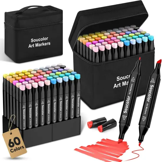 60 Colors Dual Tip Alcohol Markers Set {1}