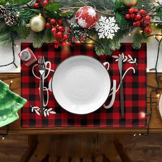 Placemats for Dining Table Red Buffalo Plaid Love Home Family Together(Black/Red) {2}