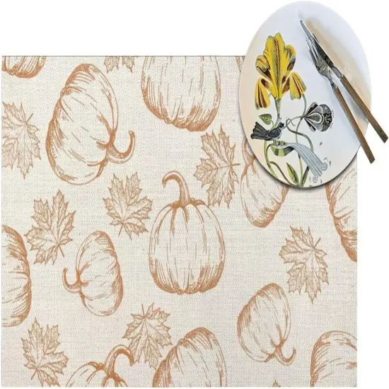 Set of 4 Orange Pumpkin Maple Leaf Fall Placemats - 12x18 Inches {5}