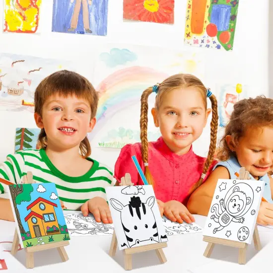 48 Pcs Kids Paint Party Favors Sets with 12 Pcs Animals Pre Drawn Canvas Panel and Wooden Easel Set {4}