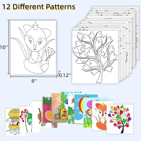 Kids Predrawn Canvas for Painting - 12Packs 8x10 Inch Painting Canvas Panels Acrylic Paint Board {3}