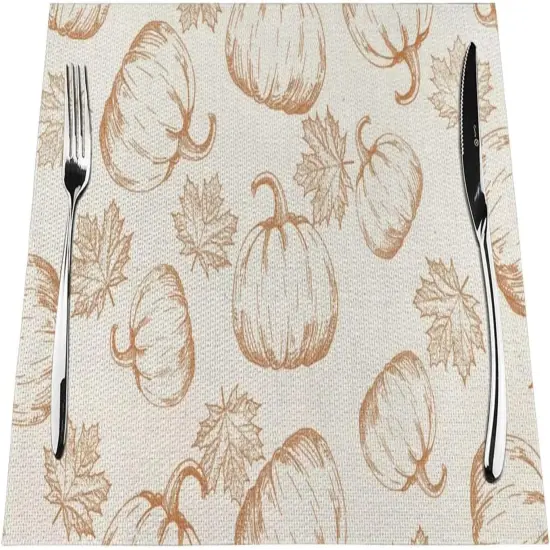 Set of 4 Orange Pumpkin Maple Leaf Fall Placemats - 12x18 Inches {3}