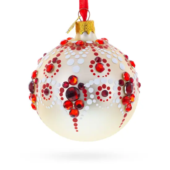 Red and Crystal Droplets Festive Glass Ball Christmas Ornament 3.25 Inches {4}