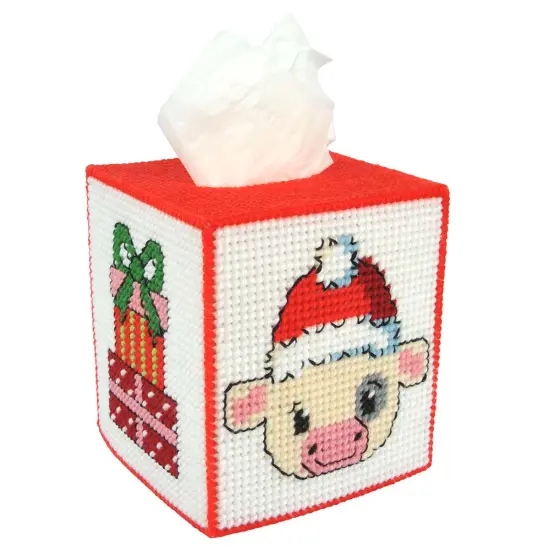 HerrschnersChristmas Cow Tissue Box Plastic Canvas Kit Multi {1}