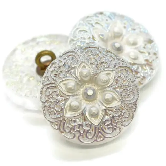 18mm Arabian Star Button Transparent Glass with an AB Finish and a Pearl Center -- Czech Glass Buttons {3}