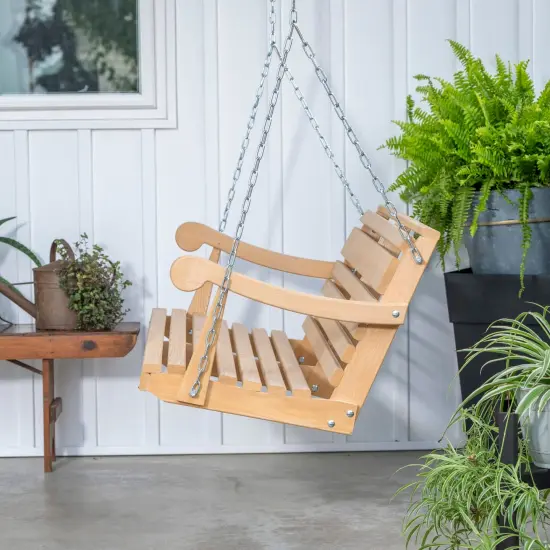 Hershy Way 5-Foot Classic Cypress Amish Porch Swing, Handcrafted Durable All Weather Wood, Natural Finish, Includes Hanging Chain {1}
