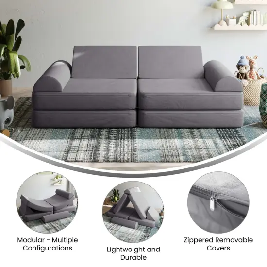 Emma and Oliver Conner Modular Play Couch for Kids with Convertible 6-Piece Design and Soft Foam Cushions Gray {5}