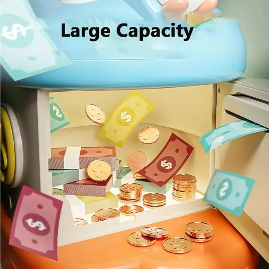 Kitcheniva Kids Cartoon Mushroom House Piggy Bank Key Lock Saving Cash Coin Money Can Toy Powder blue {3}