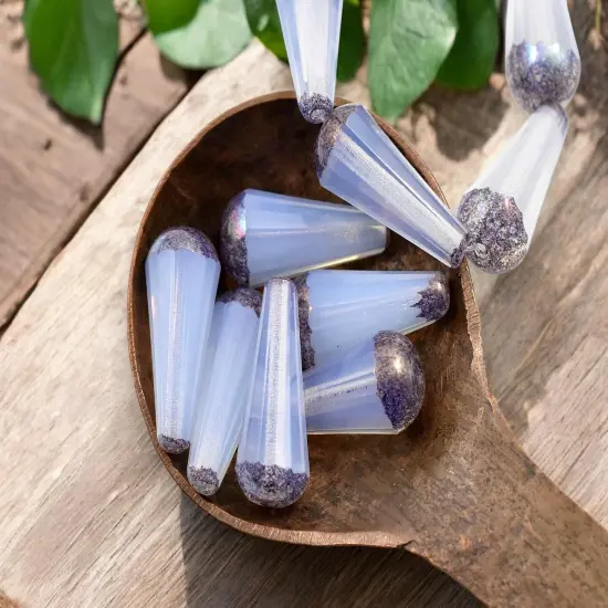 *6* 8x20mm Milky Crystal Silver Mercury Picasso Faceted Drop Beads {1}