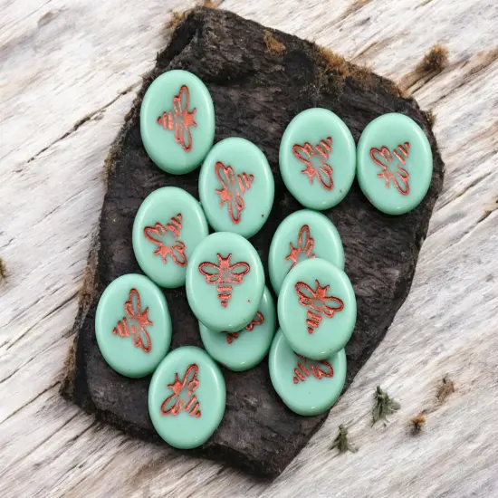 *12* 12mm Copper Washed Opaque Turquoise Bee Coin Beads {4}