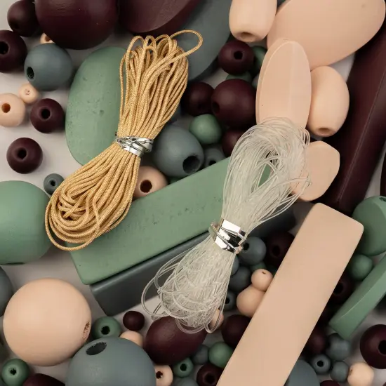 John Bead Craft Wood Beads with Elastic Nylon Cord, 90g Purple&Natural&Green {1}