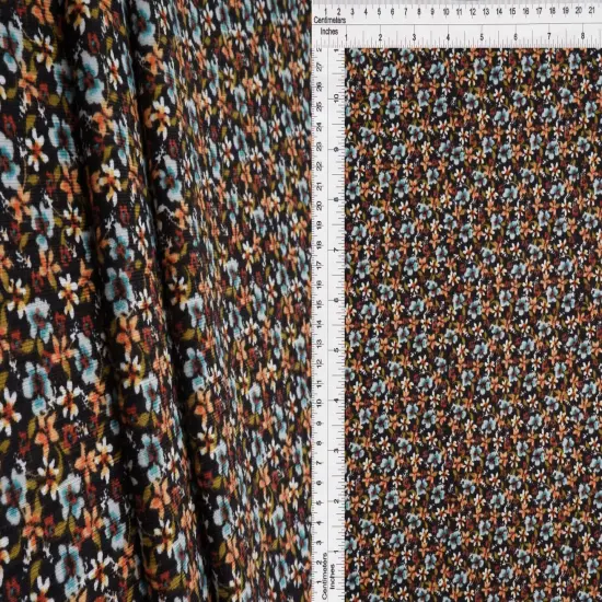 8x3 Yummy Rib Knit Fabric Ditsy Floral Stretch, 58/59&rdquo; Wide for Tops & Dresses BLACK {4}