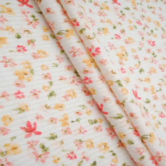 4&times;2 Yummy Rib Ditsy Print Knit 97% Polyester, 3% Spandex, 58/60&Prime; Width Soft Stretch Fabric for Apparel & More YELLOW BUTTER {2}