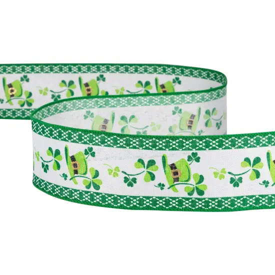 Northlight St. Patrick's Day Top Hat Wired Spring Craft Ribbon - 2.5" x 10 Yards Green {5}
