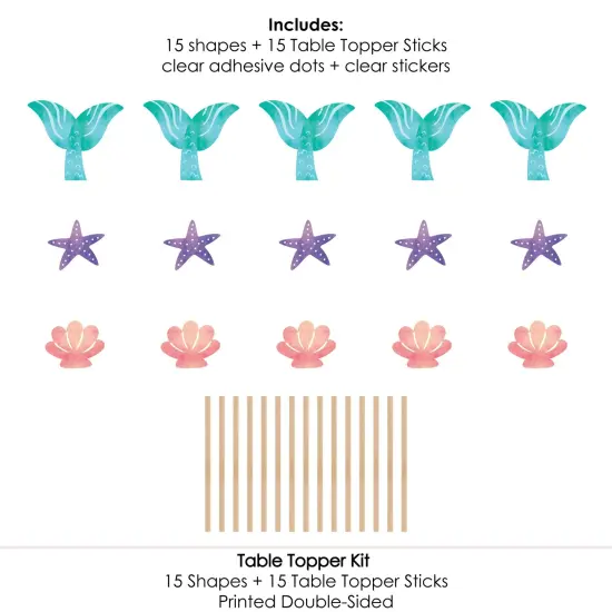 Big Dot of Happiness Mermaid Party Centerpiece Sticks, Starfish, Seashell, Mermaid Tail Birthday Supplies, Under the Sea Table Toppers - Set of 15 {7}