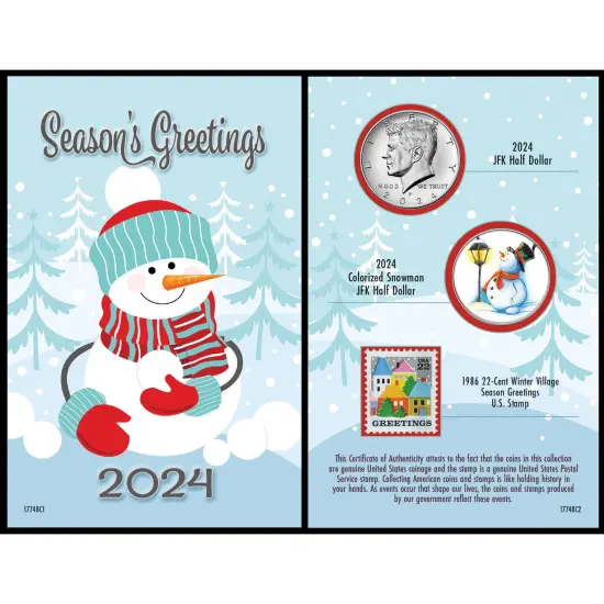 2024 Snowman Coin and Stamp Collectible Greeting Card {1}