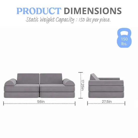 Emma and Oliver Conner Modular Play Couch for Kids with Convertible 6-Piece Design and Soft Foam Cushions Gray {6}