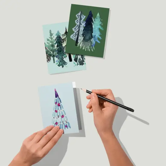 Whimsical Watercolor Christmas Tree Greeting Cards - 24-Pack Holiday Note Cards in 12 Unique Tree Designs, Blank Inside, Perfect for Sending Merry Christmas & Happy Holiday Wishes - Artistic Festive Stationery Set for Seasonal Cheer {3}