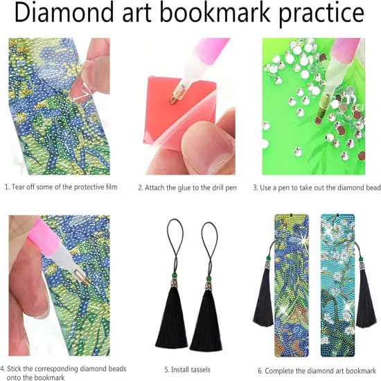 2 PCS Diamond Painting Bookmark Kit Iris & Apricot Blossom, {3}