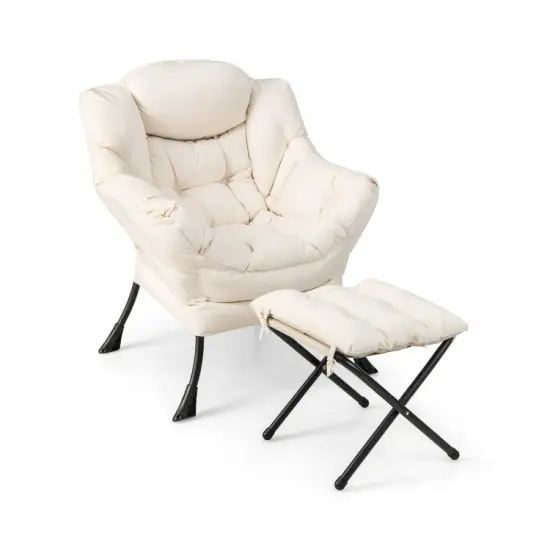 Comfortable Folding Sofa Chair with Ottoman and Sturdy Metal Frame Perfect for Study or Balcony Grey {8}