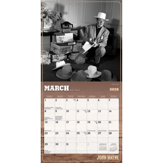 John Wayne OFFICIAL | 2026 7 x 14 Inch (Hanging) Monthly Mini Wall Calendar {3}