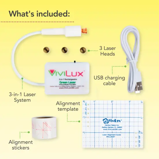 ViviLux 3-in-1 Rechargeable Green Laser System for Sewing & Quilting &ndash; Adjustable Line, Crosshair, and Dot Laser Heads, Hook and Loop Tape Mount {3}