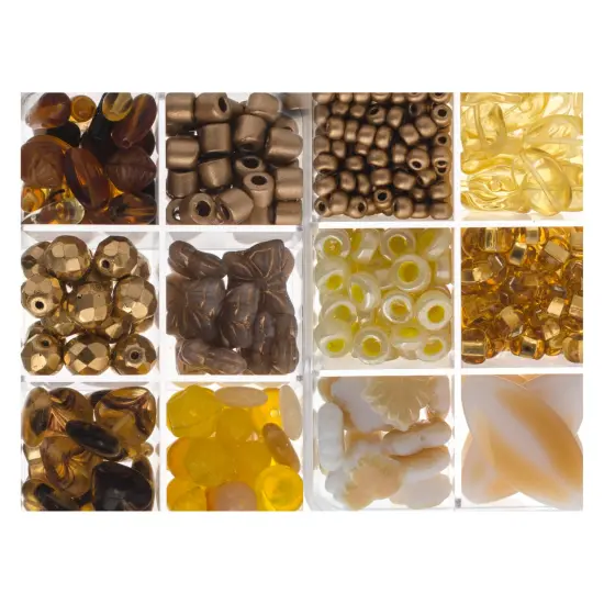 John Bead Mixed Czech Glass Beads Box, 200g Gold Gravel {3}