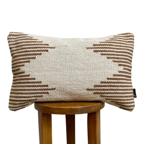 Brown & Beige Striped Modern Boho 12x20" Lumbar Pillow Cover &ndash; Handmade, Canvas Backing, Hidden Zipper {2}