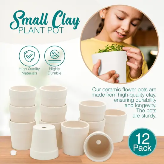 4E's Novelty 12 Pack Ceramic Flower Pots with Drainage Holes - DIY Craft Paintable Flower Pots for Kids {3}