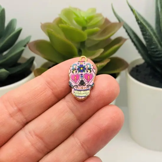 Enamel Sugar Skull Dia De Los Muertos Day or the Dead Charms, 22x12mm {2}