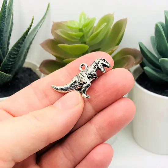 Silver Tyrannosaurus T-Rex 3D Dinosaur Charms, 27x22mm {3}