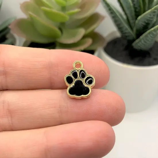 Black Enamel and Gold Paw Print Charms, 15x12mm {3}