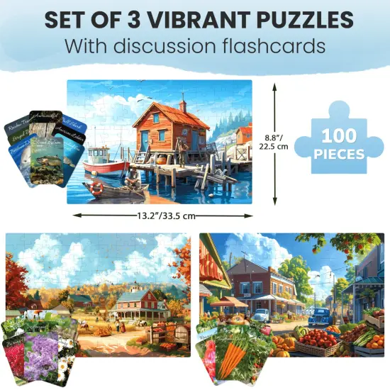 100 Pcs Dementia Puzzles for Elderly | Small Town {2}