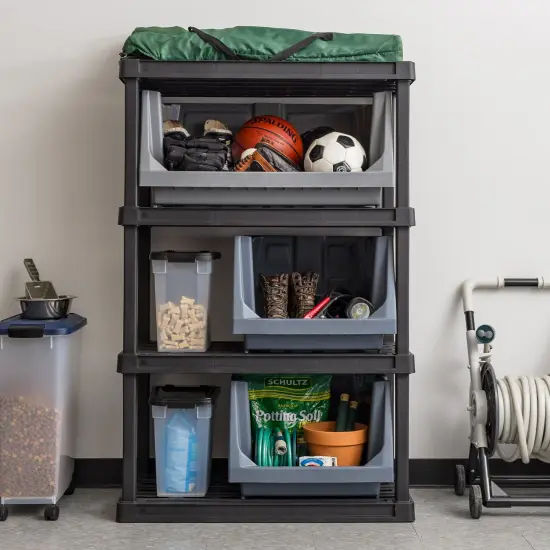 IRIS USA Medium Stackable Storage Bins Open Front, Heavy Duty Garage Organization, Gray - 1 Pack {4}