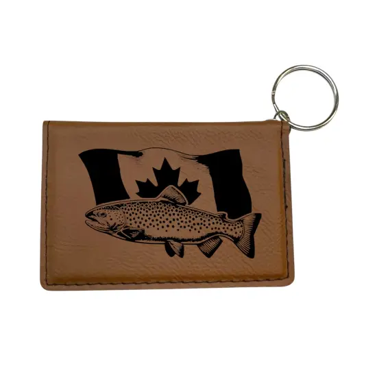 Keychain ID Holder Wallet - Canadian Flag and Trout Leather Red/Black {3}