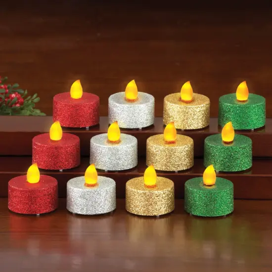 Collections Etc LED Multi Color Glitter Holiday Tealights - Set of 12 {1}