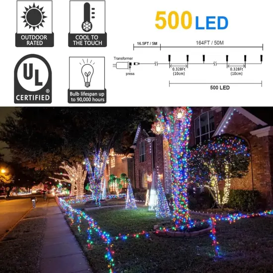 500 LED Christmas String Lights - 164FT, 8 Lighting Modes (Multicolored) {2}