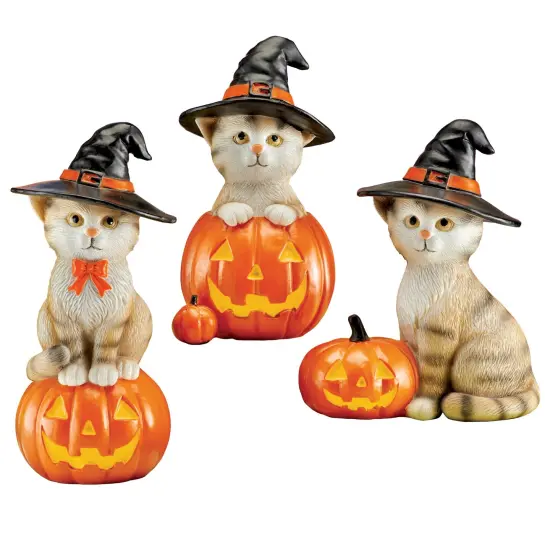 Collections Etc Hand-Painted Pumpkin Witch Cats Halloween Sitters - Set of 3 {2}
