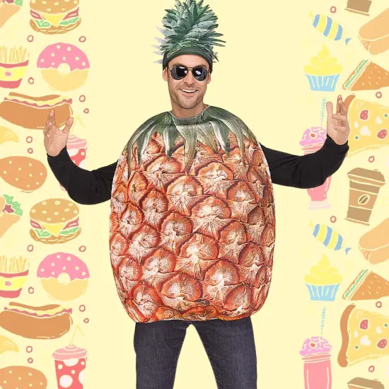 Pineapple Print Adult Costume Funny Fruit Tunic with Hat Tropical Halloween Party Outfit {4}