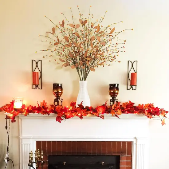 8Pcs Fall Flroal Leave Stems with Berry Autumn Berry Floral Picks {2}