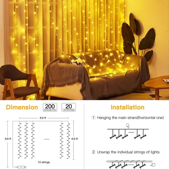 200 LED String Lights with Remote - 8 Modes, 6.6x6.6ft (Warm White) {5}