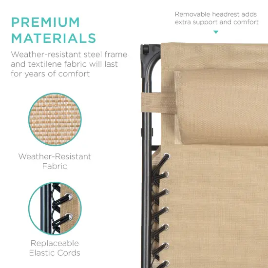 Best Choice Products Folding Zero Gravity Recliner Patio Lounge Chair w/ Canopy Shade, Headrest, Tray Beige {5}