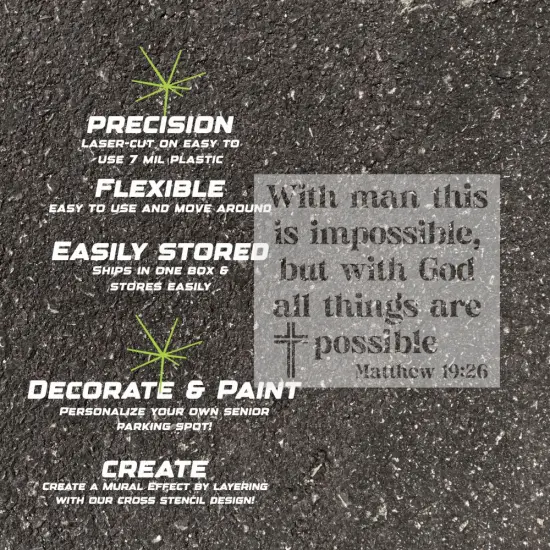 Matthew Bible Verse Parking Space Stencil | High School Senior Parking Spot Stencil | Reusable Stencil | Stencil Ease | {4}