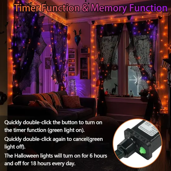 200 LED Halloween String Lights Outdoor Indoor - Orange and Purple {5}