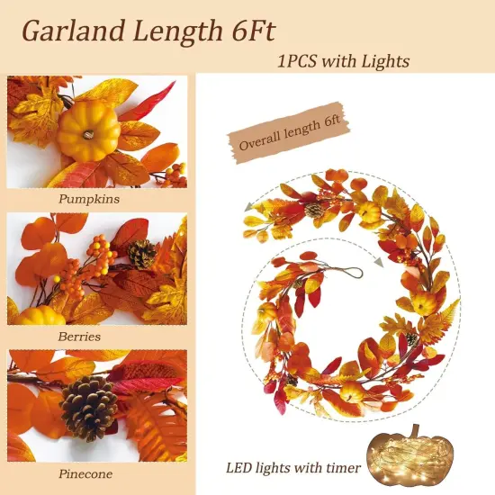 1PC Fake Berry Pumpkin Autumn Maple Leaves Fall Garland {4}