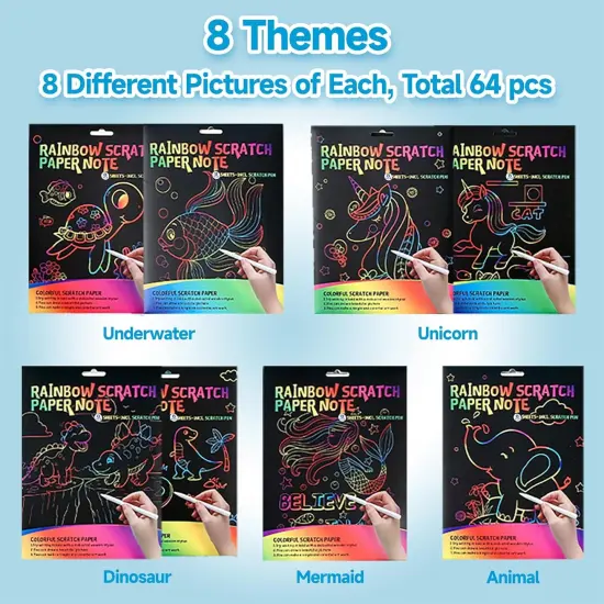 Sets 64 Pcs 8 Pens 2 - LittleTakes 8 Pack Rainbow Scratch Paper Art Crafts {4}