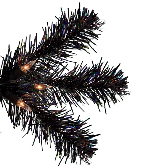 Northlight Pre-Lit Slim Artificial Tinsel Halloween Tree - 4' - Black - Clear Lights {7}