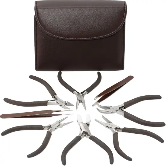 The Beadsmith Fashion Color Pliers &ndash; Slimline Color-Coordinated Tools &ndash; Matching Clutch in Beige &ndash; Jewelry Making Supply Kit to Create Necklaces, Bracelets, Earrings & More Chocolate {1}