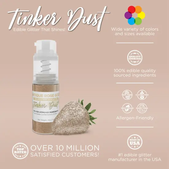 Bakell - Antique Rose Gold Tinker Dust Edible Glitter (4g, 1x Spray Pump) for Food, Desserts, and Beverages! {2}