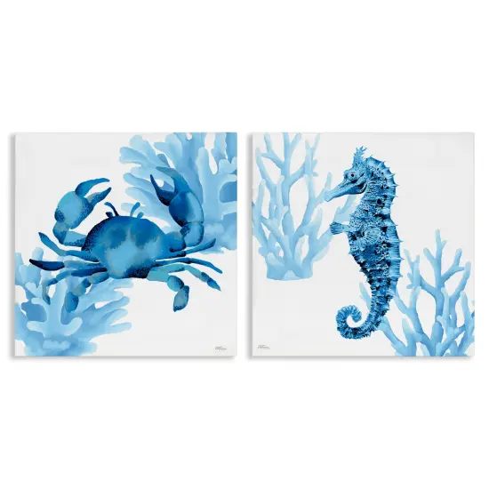 Stupell Industries Crab & Seahorse Abstractions 2pc Canvas Set By Cat Thurman Designs {1}